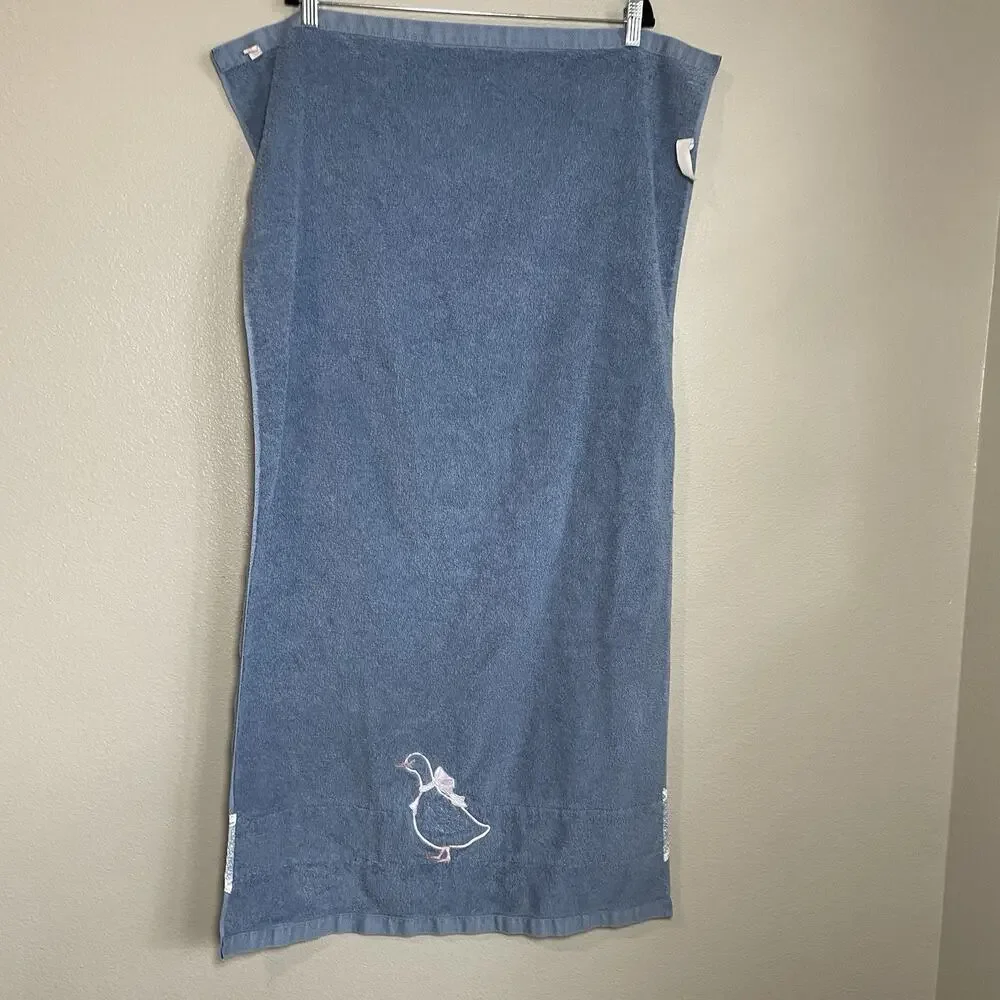 Saturday Knight Ltd Goose Bath Towel Lace Embroidery Blue Cottagecore
